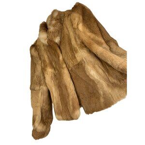 Vintage 80s Genuine Rabbit Fur Coat Size M Patchwork  RH10471 GUC Wide Sleeve